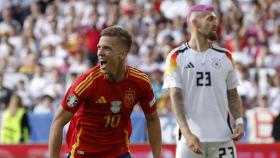 Dani Olmo celebra su gol anotado ante Alemania.