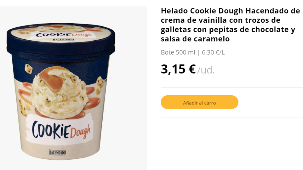 Helado cookie dough Hacendado.