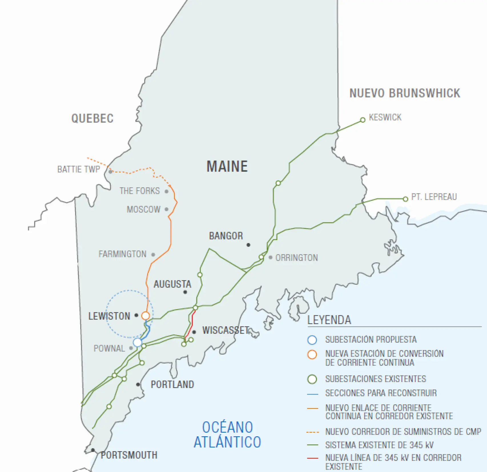 Mapa del proyecto New England Clean Energy Connect.