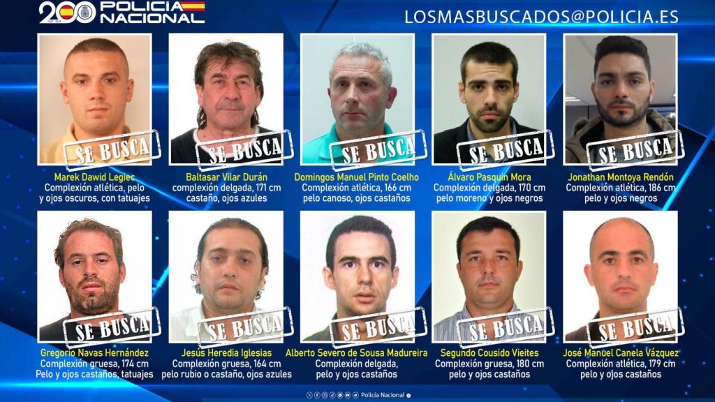 Los diez fugitivos más buscados por la Policía Nacional.
