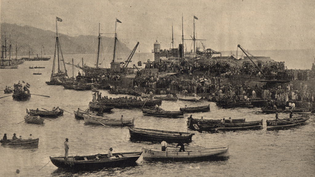 Desembarco de las tropas coloniales en Santa Cruz de Tenerife en 1898.