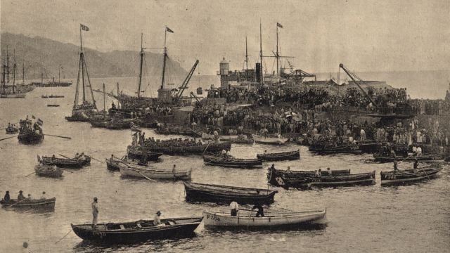 Desembarco de las tropas coloniales en Santa Cruz de Tenerife en 1898.