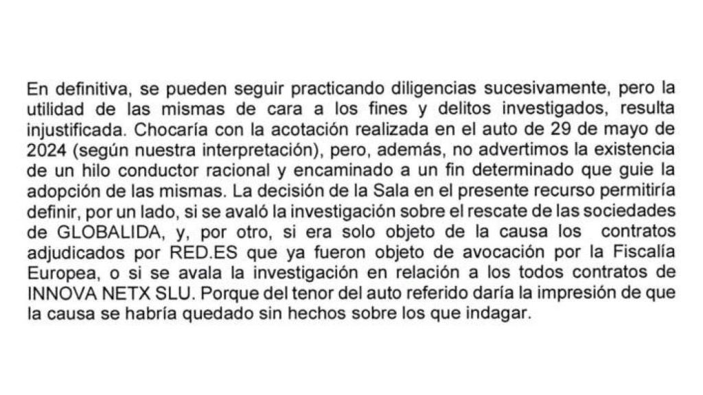 Un fragmento del recurso presentado por la Fiscalía ante la Audiencia Provincial.