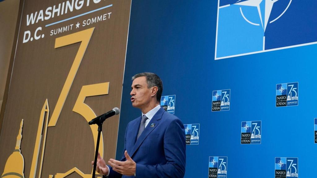 Pedro Sánchez interviene en la cumbre por el 75 aniversario de la OTAN en Washington.