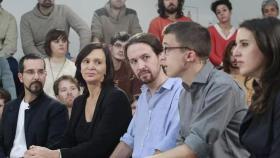La cúpula de Podemos en 2015: (i-d) Sergio Pascual, Carolina Bescansa, Pablo Iglesias (c), Íñigo Errejón e Irene Montero.