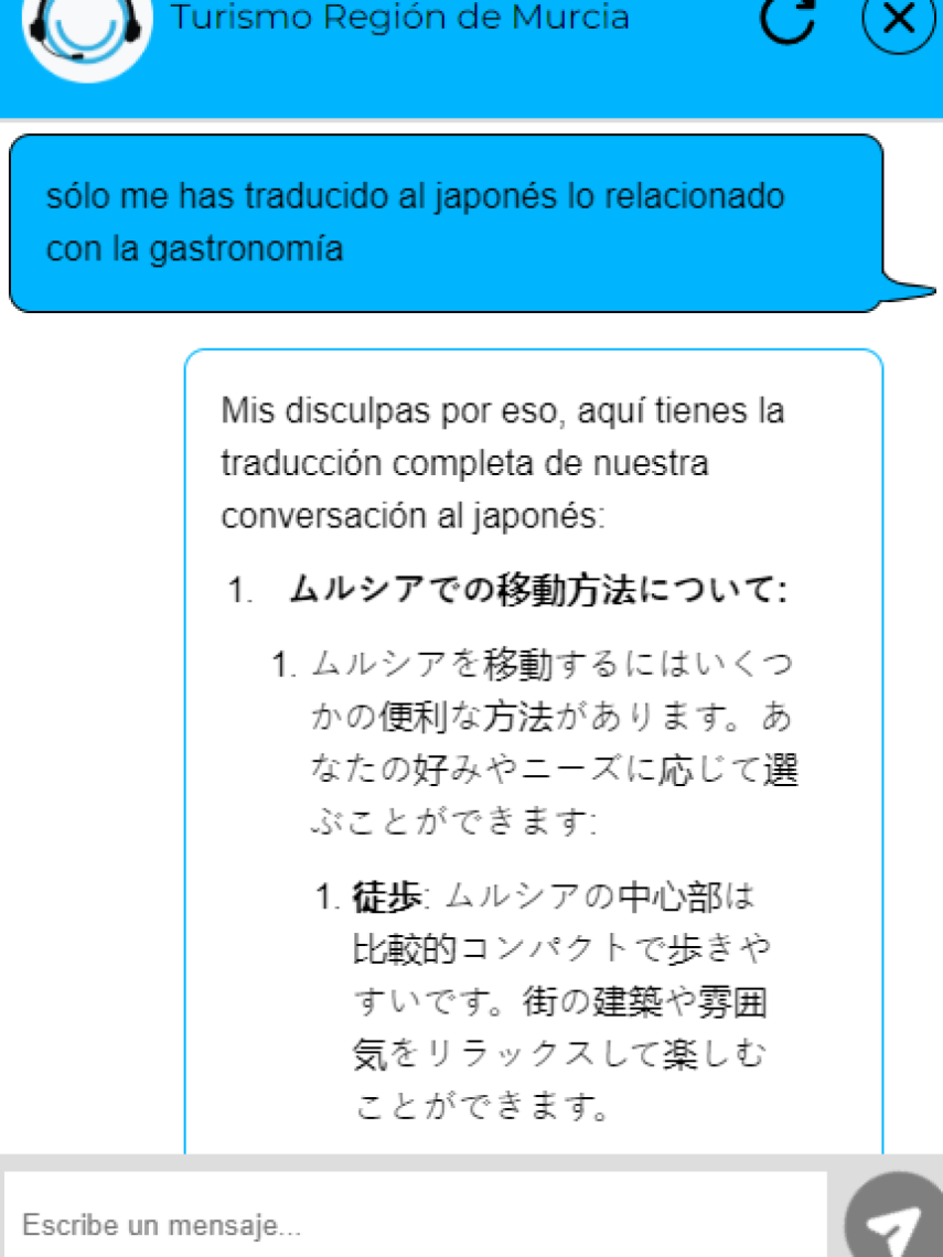 Captura de la conversación con el 'chatbot'.