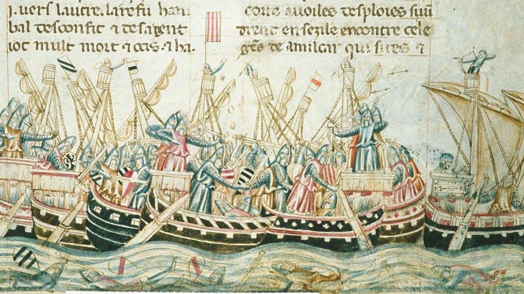 Miniatura de una batalla naval del siglo XIV.