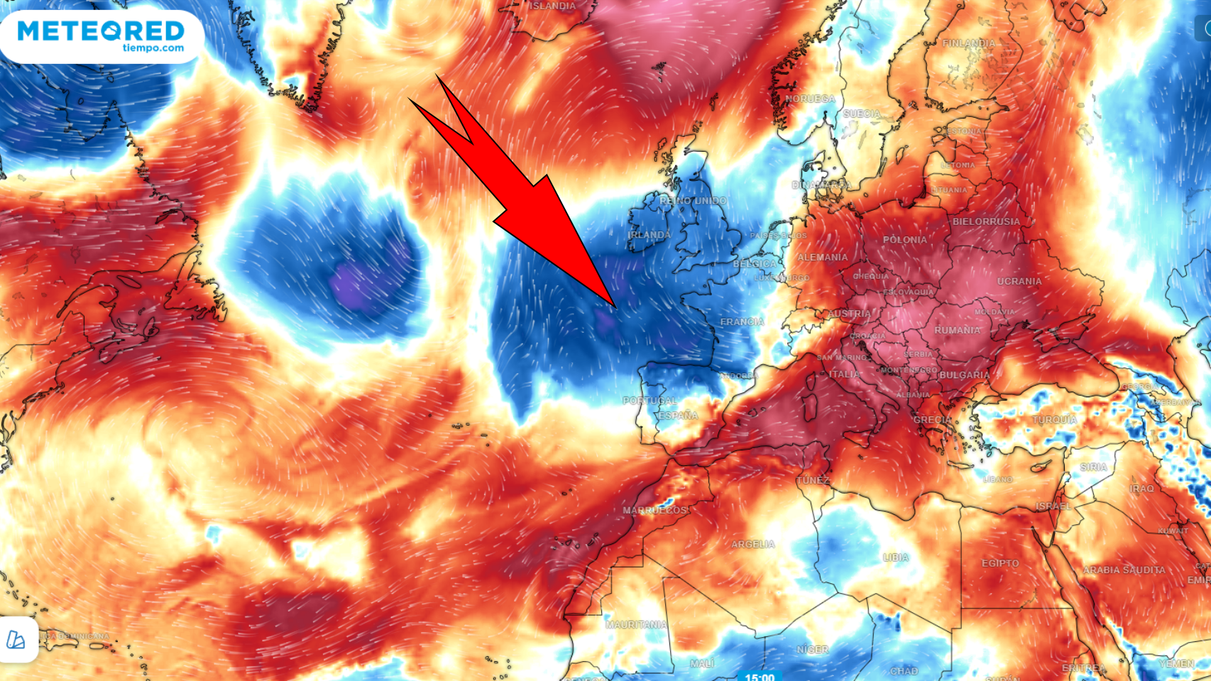 Las masas de aire frío que se internarán en España a partir de este viernes.