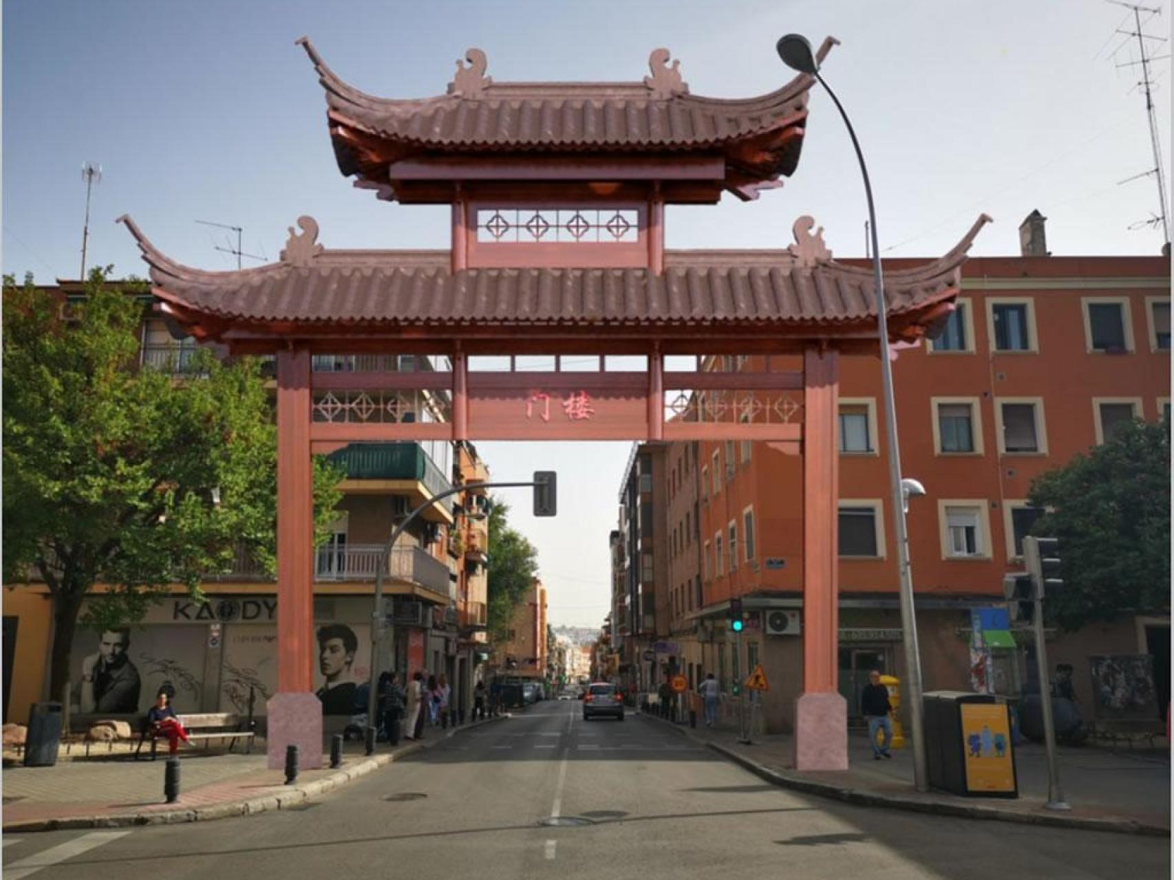 Recreación de un arco chino en la plaza del Hidrógeno de Madrid.