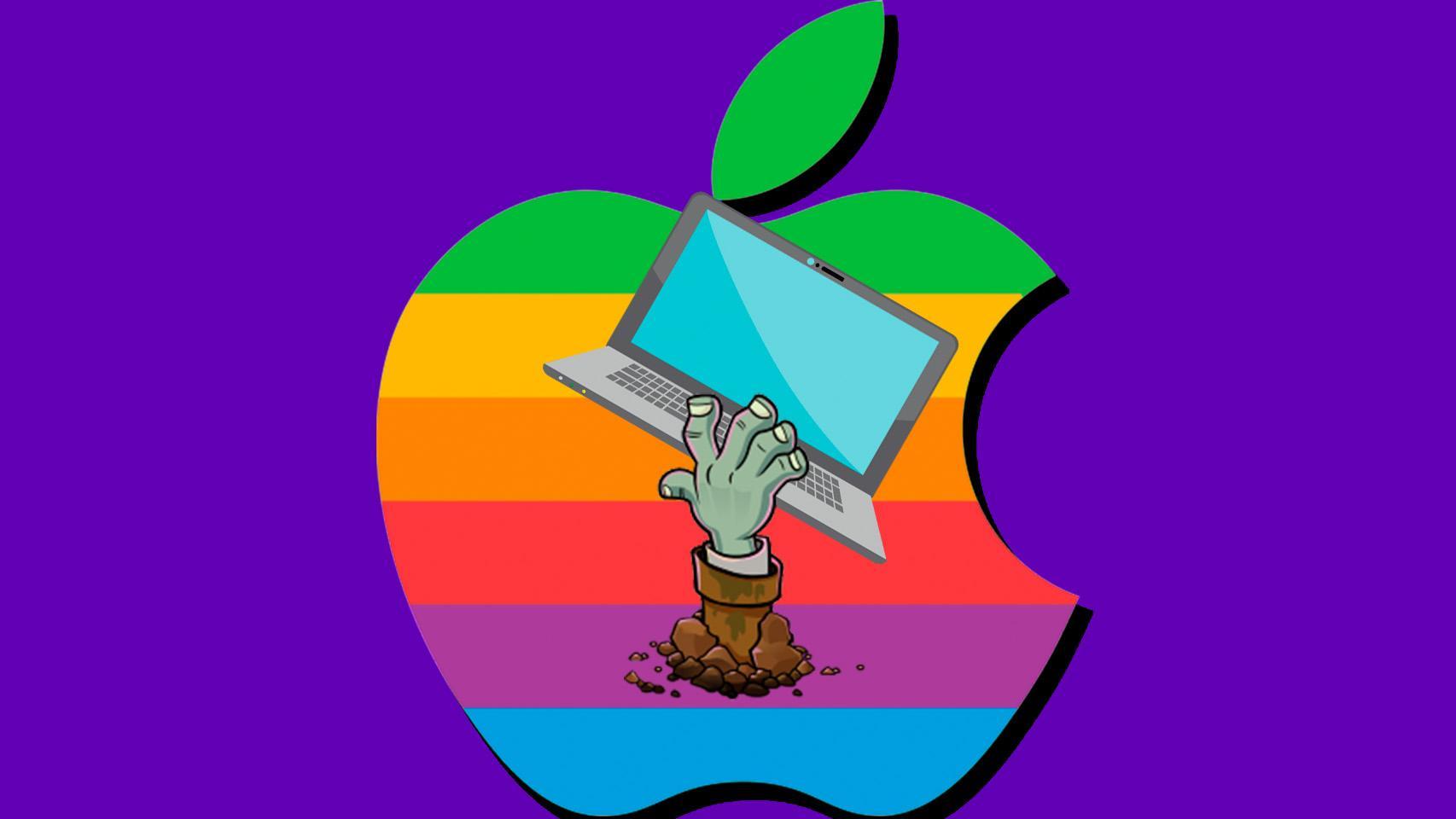 Fotomontaje con el logo de Apple y un zombie.