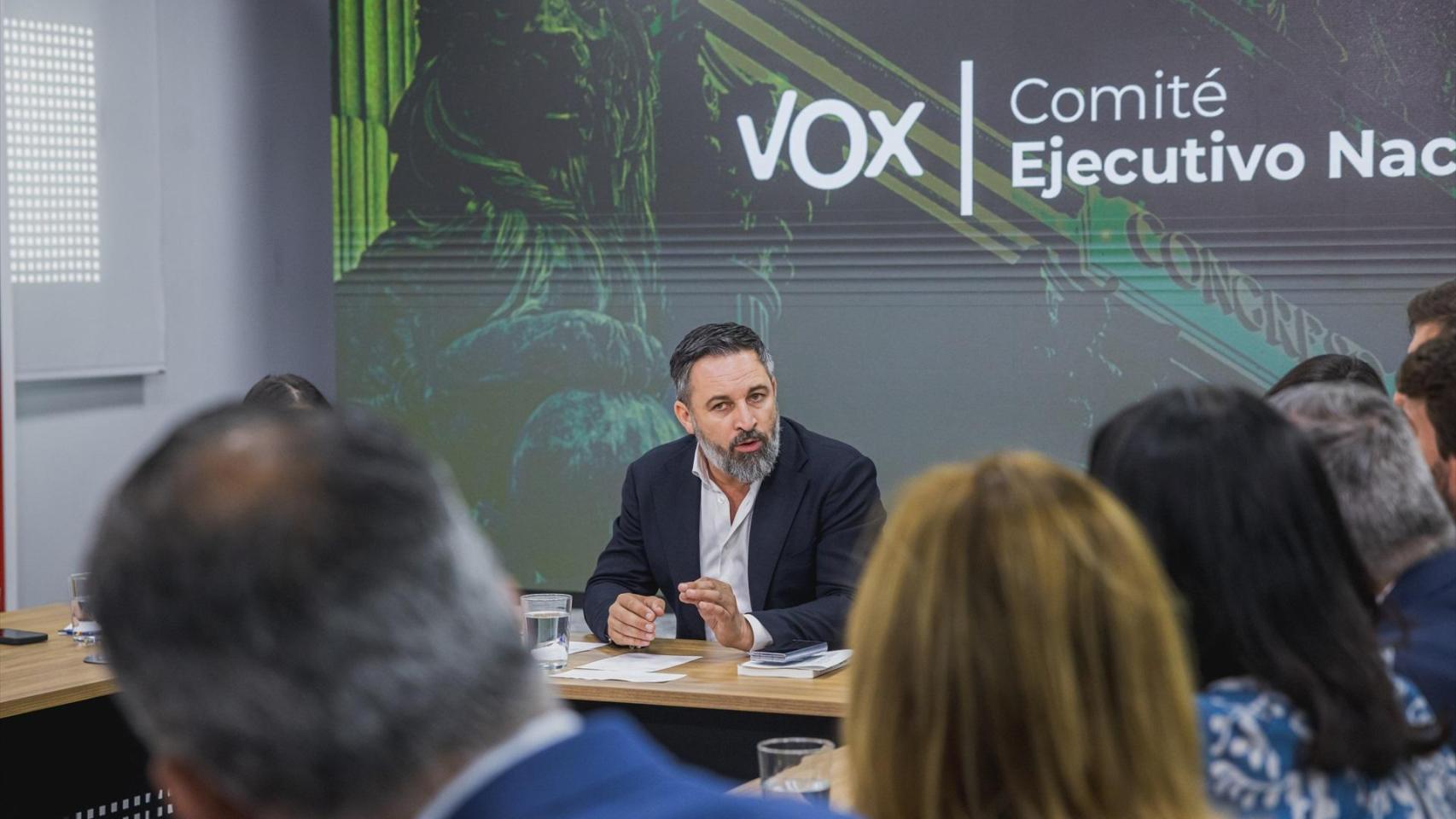 El líder de Vox, Santiago Abascal, durante la reunión extraordinaria del Comité Ejecutivo Nacional.