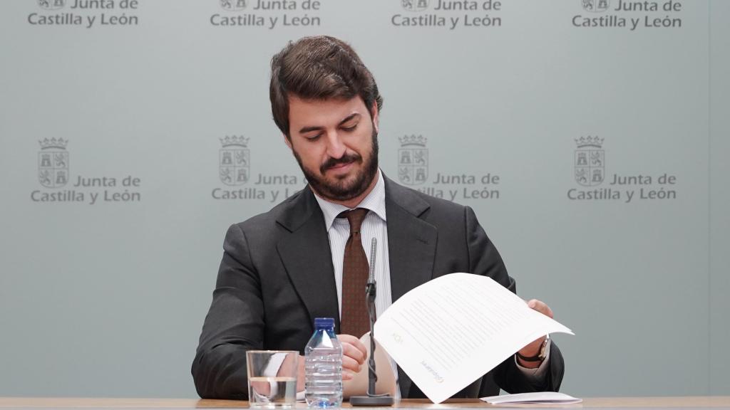 El vicepresidente de la Junta, Juan García-Gallardo, durante su comparecencia de este viernes