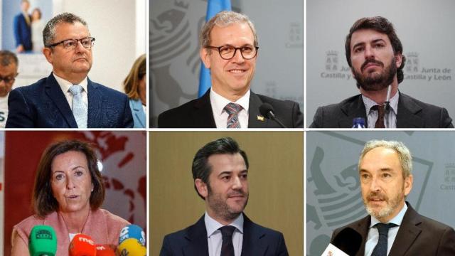 El exconsejero de Agricultura Gerardo Dueñas, el exvicepresidente Juan García-Gallardo, el exconsejero de Industria Mariano Veganzones, el exdirector de Relaciones con la Sociedad Civil, Álvaro Ramos-Catalina, el exsecretario general de Industria Alberto Díaz Pico y la exdirectora general de Industria, María Pettit, en un montaje de EL ESPAÑOL