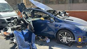 El vehículo que ha explotado en Málaga capital.