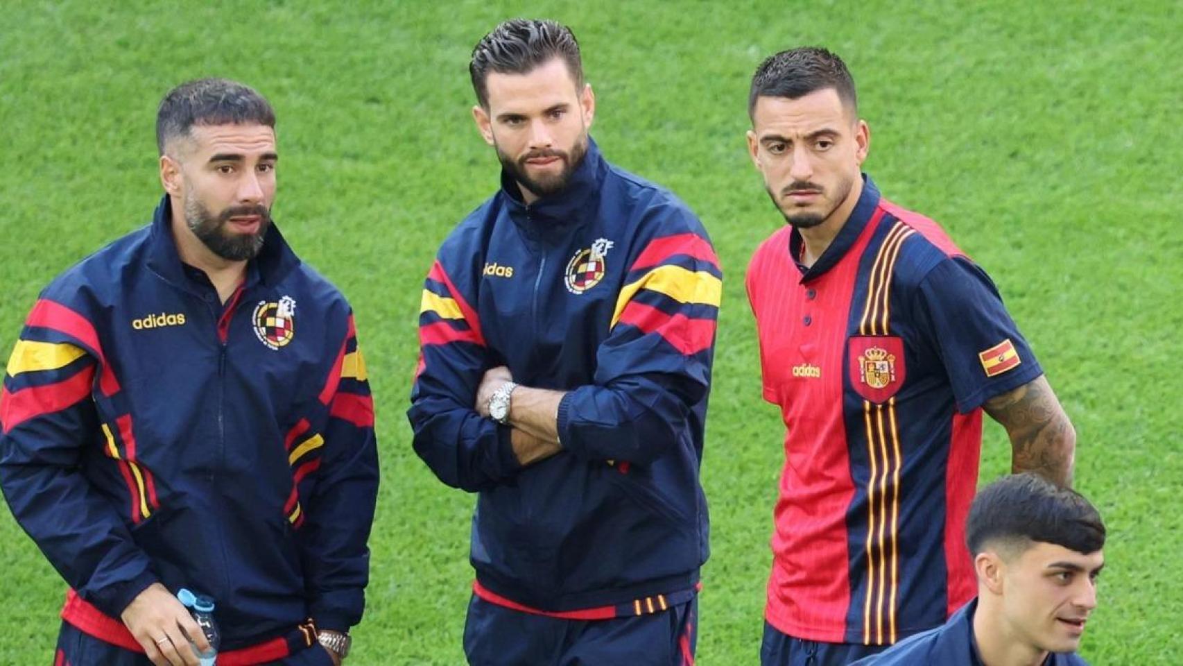 Carvajal, Nacho y Joselu, durante la Eurocopa 2024