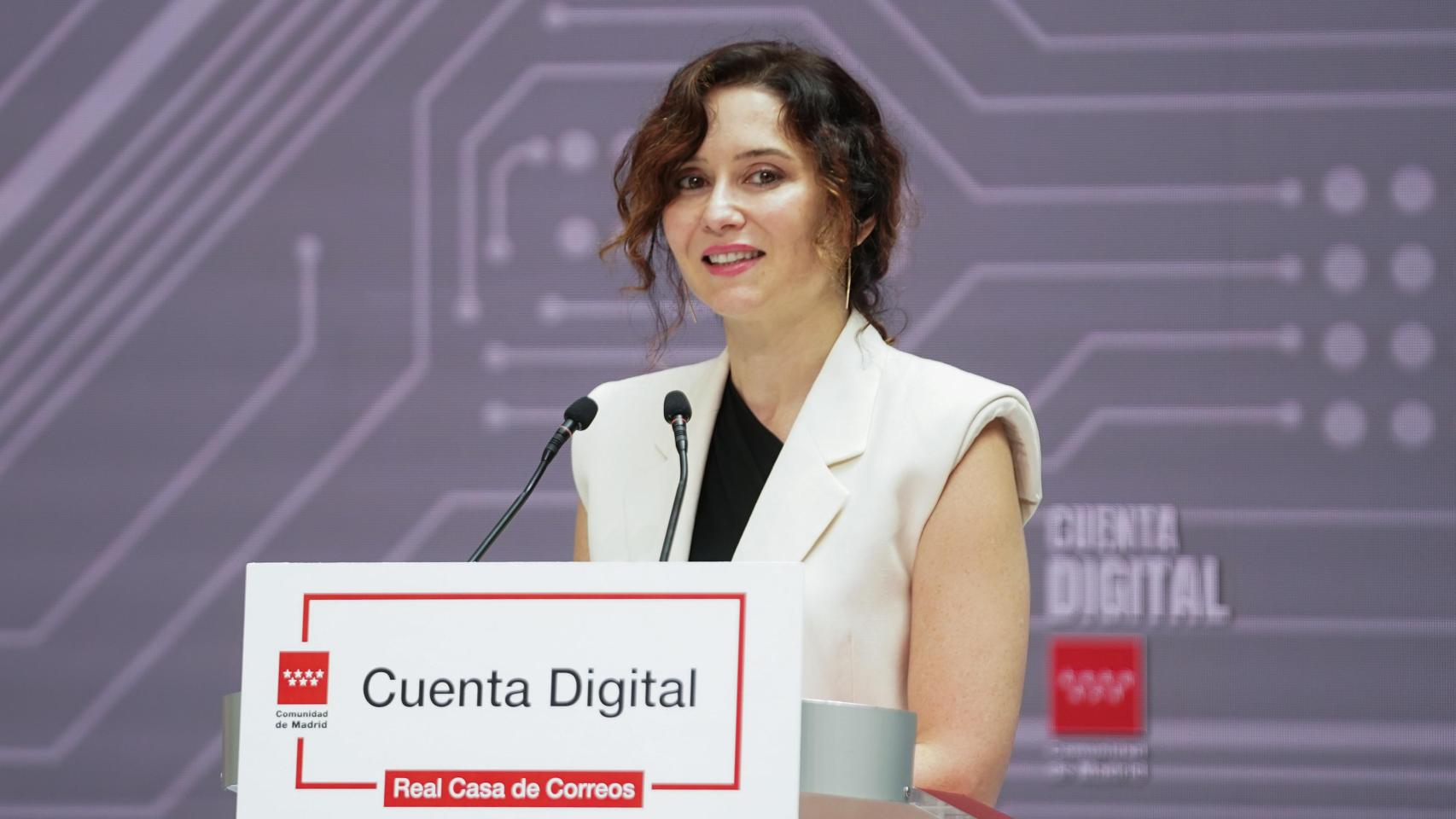La presidenta de la Comunidad de Madrid, Isabel Díaz Ayuso, durante la presentación este 15 de julio de Cuenta Digital.
