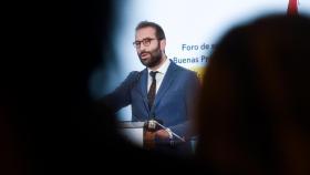 Carlos Cuerpo, ministro de Economía, Comercio y Empresa, durante la rueda de prensa celebrada el lunes en la sede del Ministerio.