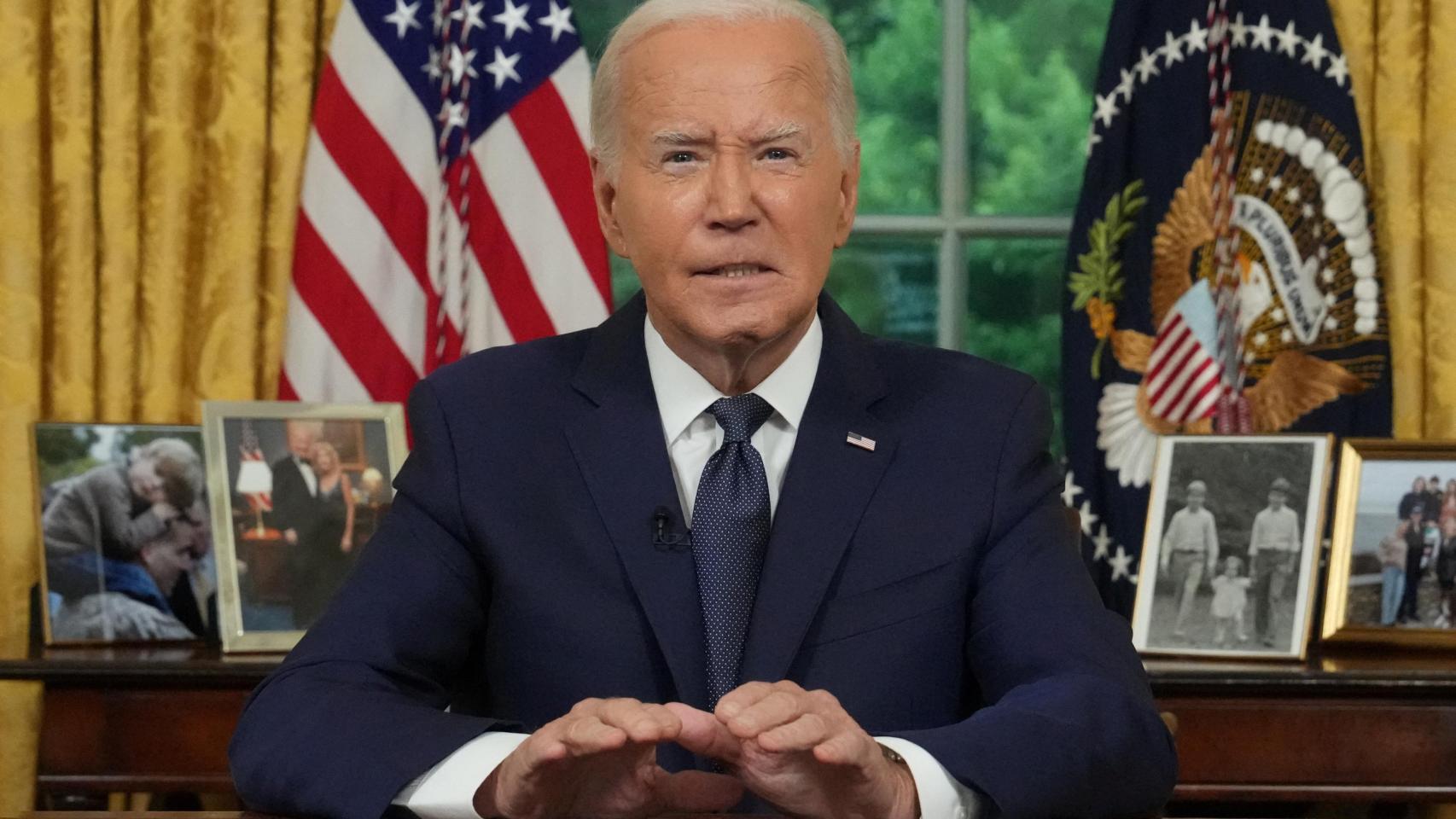El presidente de EEUU, Joe Biden, durante el mensaje que ha ofrecido desde el despacho Oval.