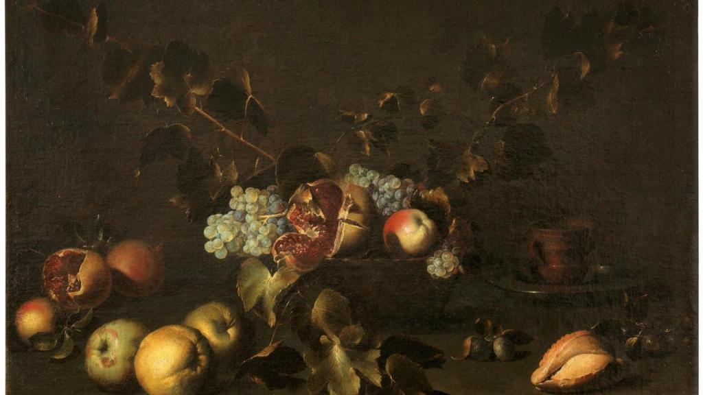 Bodegón con granada y uvas (1643), Juan de Zurbarán  Foto: Museo del Prado.