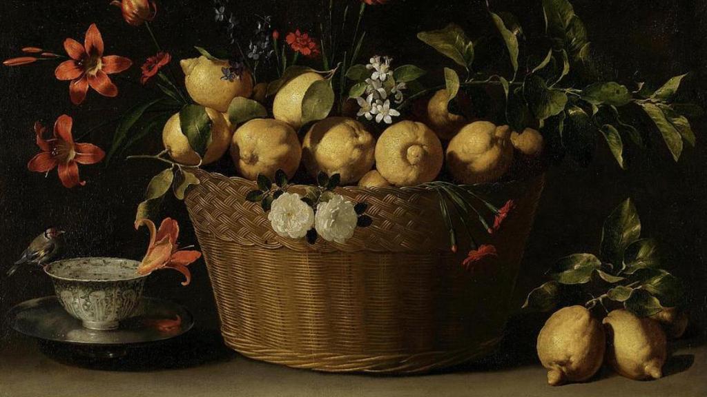 Bodegón con limones y cesta de mimbre, hacia 1643-1649, Juan de Zurbarán. Foto: National Gallery de Londres.