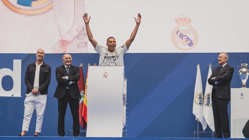 Mbappé, durante su presentación con el Real Madrid