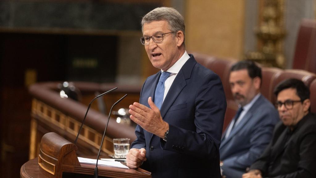 El presidente del PP, Alberto Núñez Feijóo, este miércoles durante su intervención en el Congreso.