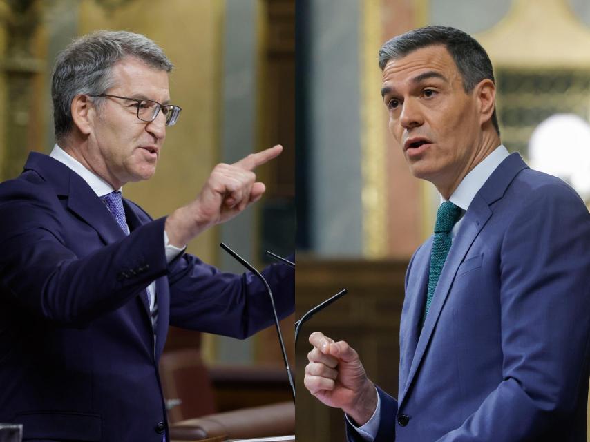 El líder del PP, Alberto Núñez Feijóo, y el presidente del Gobierno, Pedro Sánchez, este miércoles en el Congreso.
