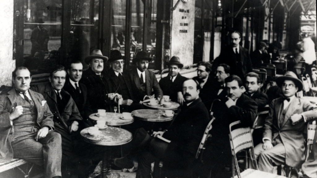 Tertulia de los intelectuales exiliados en el café de la Rotonde de Parí­s [CMU, Universidad de Salamanca]