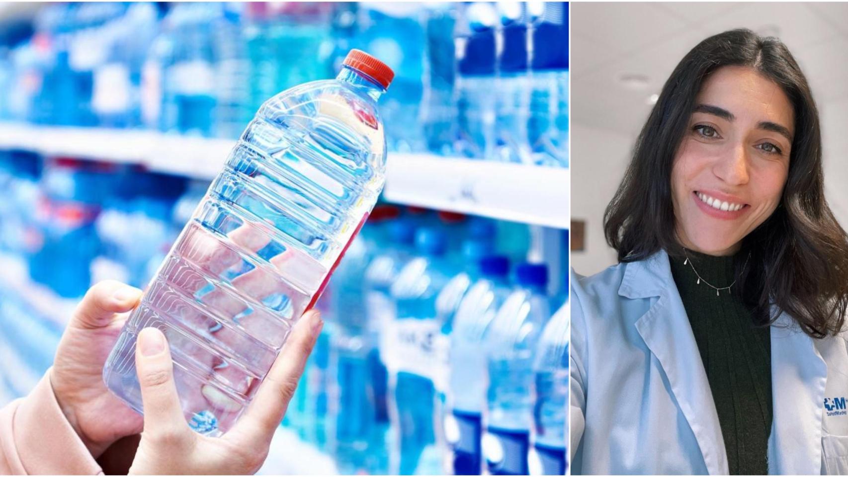 La uróloga Cristina Barrera junto a una botella de agua del 'súper'.