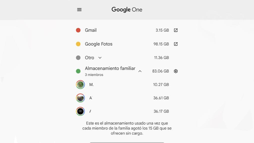 Almacenamiento en Google One