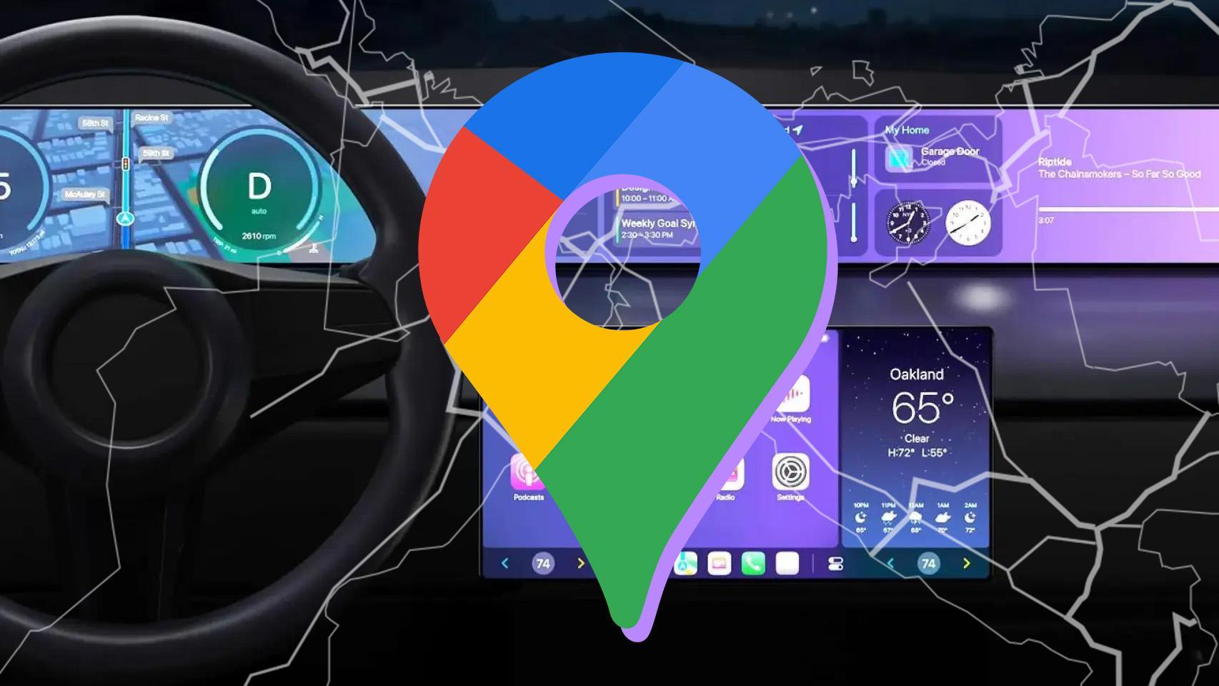 Fotomontaje con el logo de Google Maps y CarPlay.