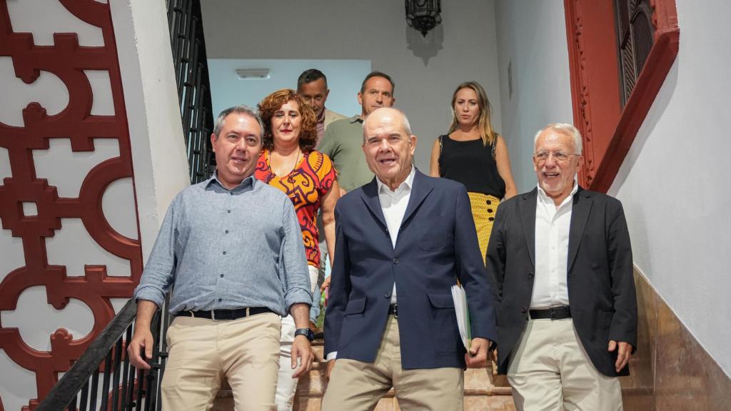 El expresidente de la Junta Manuel Chaves junto al actual secretario general del PSOE andaluz, Juan Espadas, y demás miembros del partido.