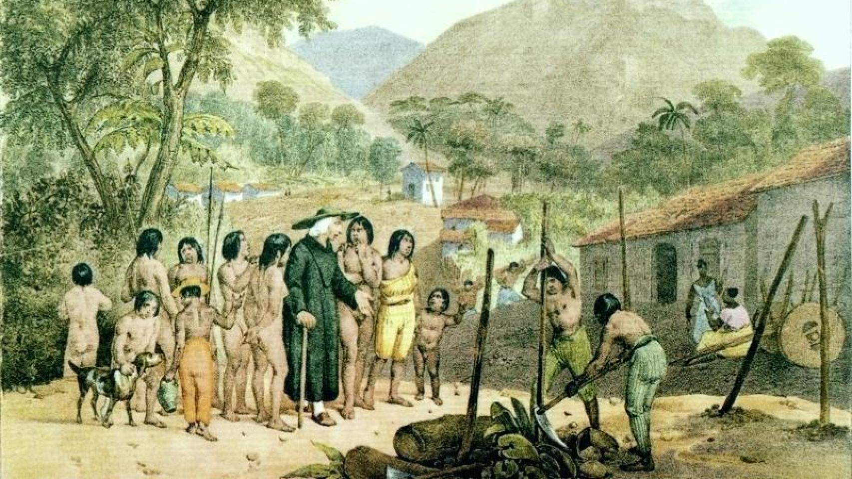 'Pueblo de indios tapuios cristianizados'. Una obra del pintor alemán Mauricio Rugendas.