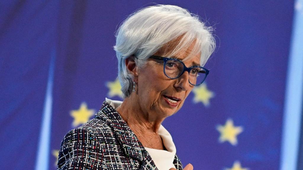 La presidenta del BCE, Christine Lagarde, durante la rueda de prensa del jueves en Fráncfort