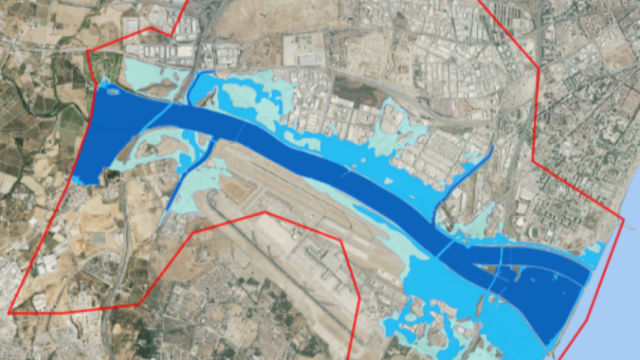 Mapa actualizado de peligrosidad de inundabilidad a 10, 100 y 500 años en la parte baja del río Guadalhorce, en Málaga.