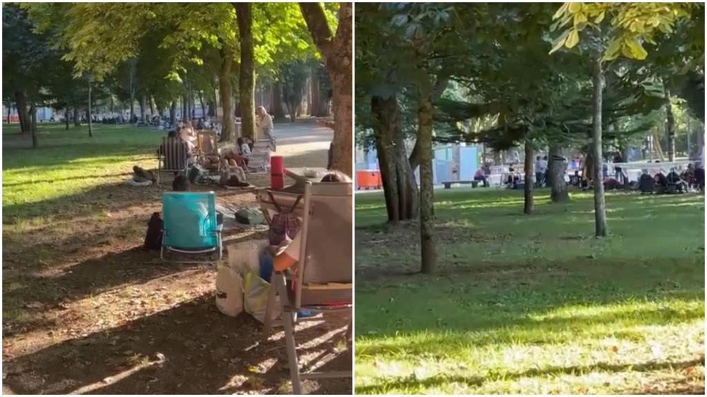 Gente acampando en Castrelos para conseguir una entrada para el concierto de Aitana.