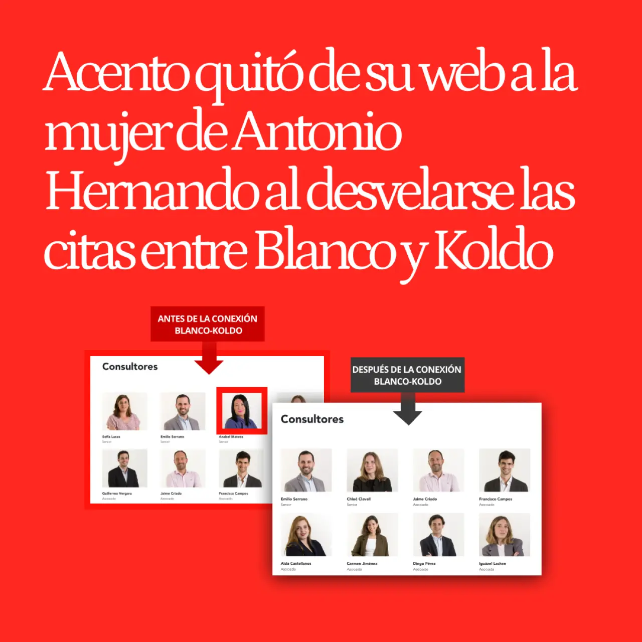 Acento quitó de su web a la mujer de Antonio Hernando al desvelarse las citas entre Blanco y Koldo