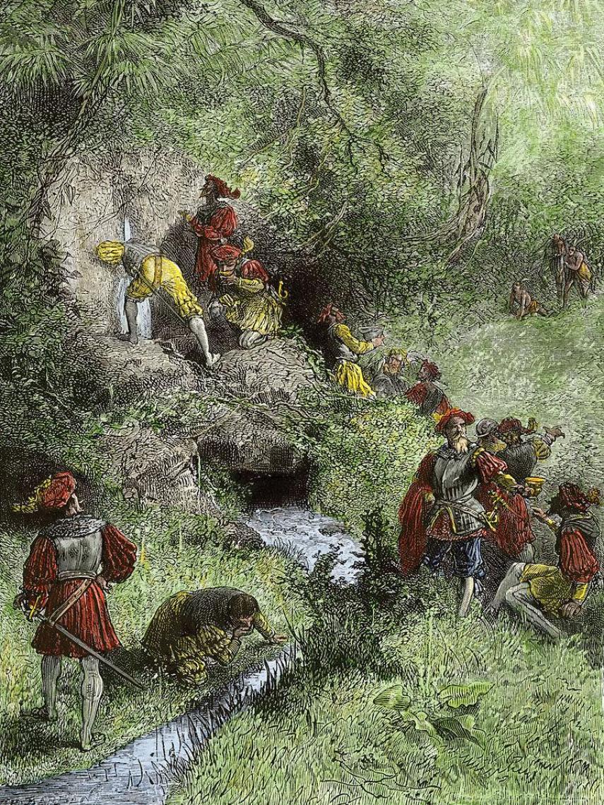 Ponce de León y sus exploradores en Florida buscando la Fuente de la juventud.