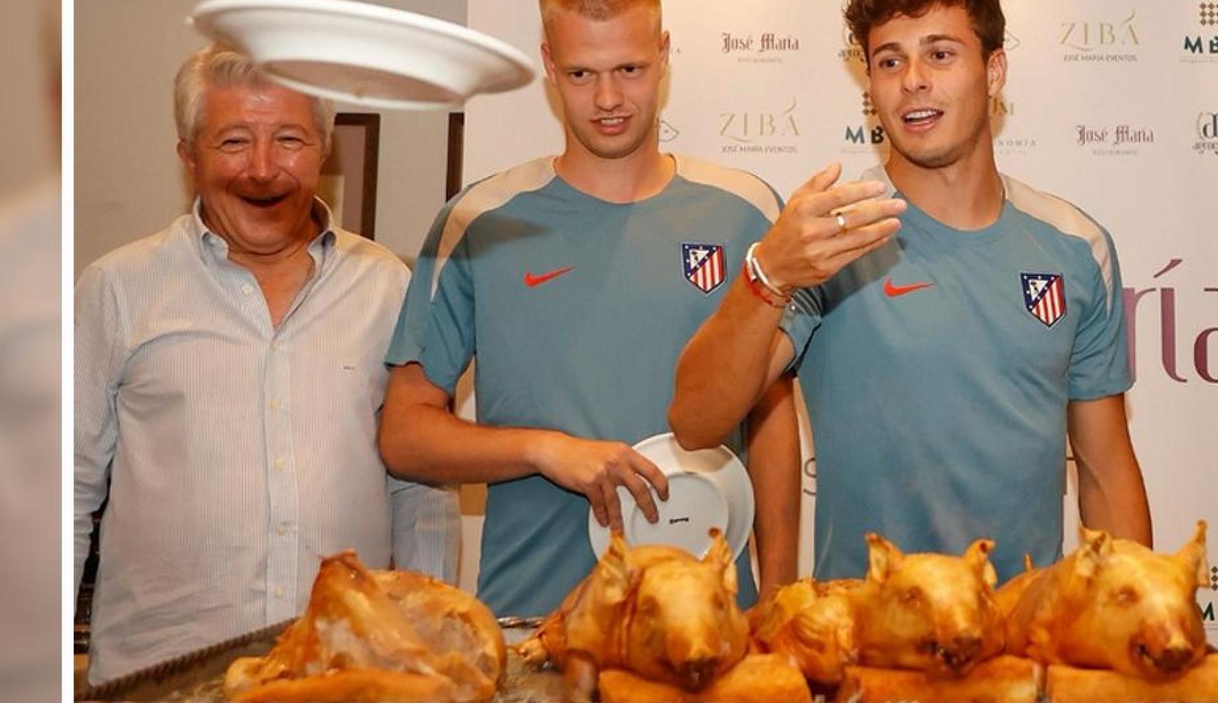 Cerezo, Vermeeren y Riquelme con el cochinillo en el Restaurante José María