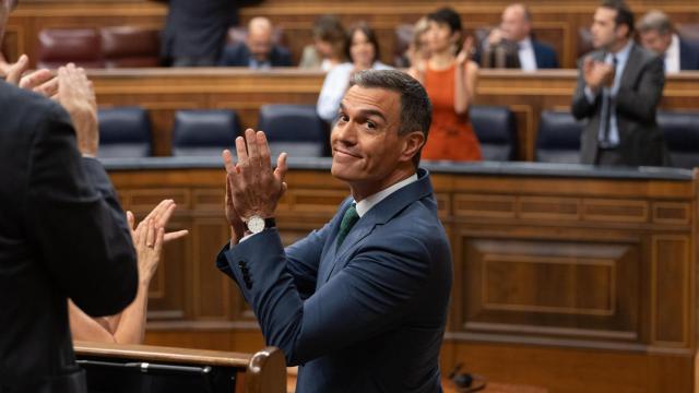 Sánchez, en el Congreso de los Diputados, tras anunciar su plan para la prensa .