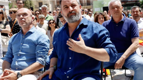El presidente de vox, Santiago Abascal, en su última visita a Murcia, con motivo de las pasadas elecciones europeas.