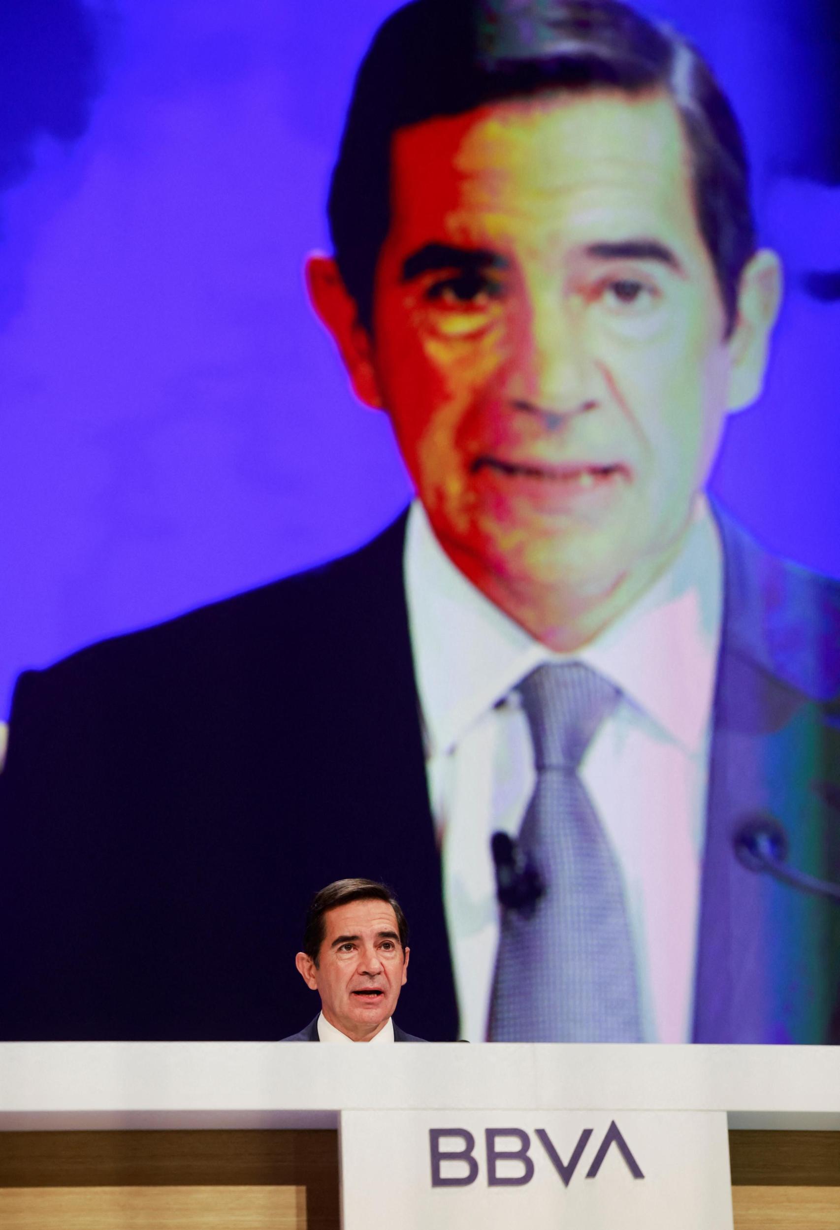Carlos Torres, presidente de BBVA, durante su intervención en la pasada junta extraordinaria de accionistas.