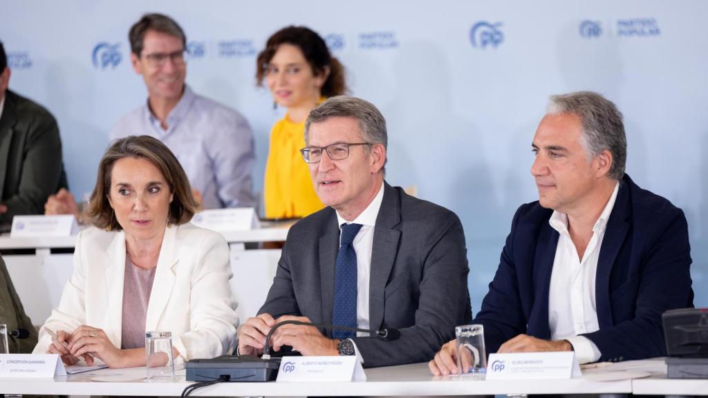 El presidente del PP, Alberto Núñez Feijóo, este lunes en la reunión de la Junta Directiva Nacional del PP.