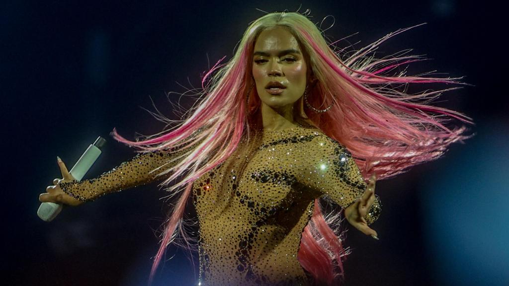 Karol G durante el concierto en el estadio Santiago Bernabeú de Madrid el 20 de julio. Foto: EuropaPress