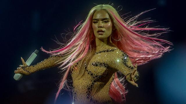 Karol G durante el concierto en el estadio Santiago Bernabeú de Madrid el 20 de julio. Foto: EuropaPress