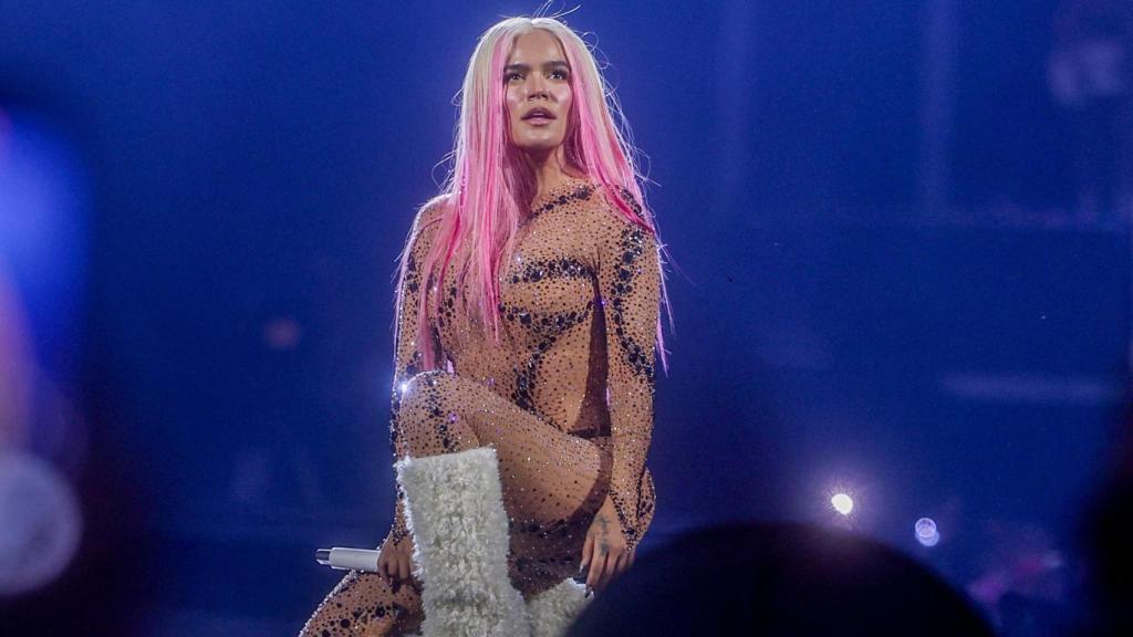 Karol G durante el concierto en el estadio Santiago Bernabeú de Madrid el 20 de julio. Foto: EuropaPress