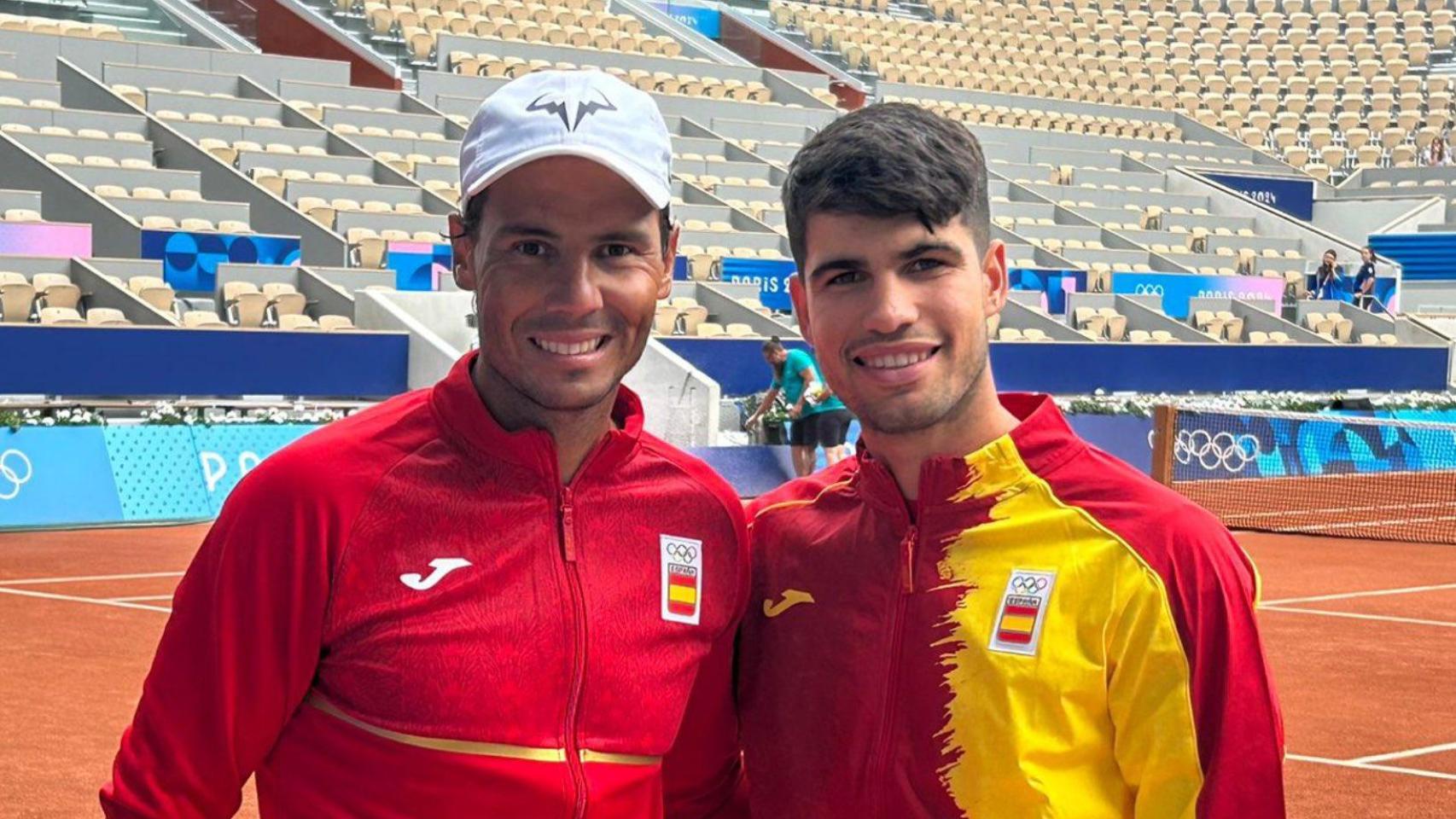 Rafa Nadal y Carlos Alcaraz, en París 2024.