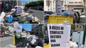 Mensajes en contenedores en A Coruña.