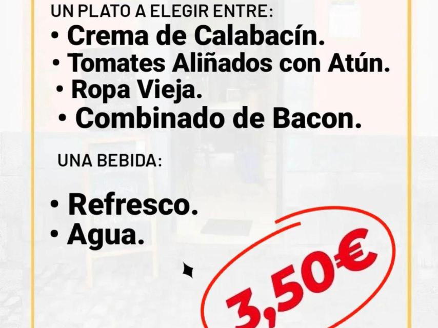 Menú del día por 3,50 euros.