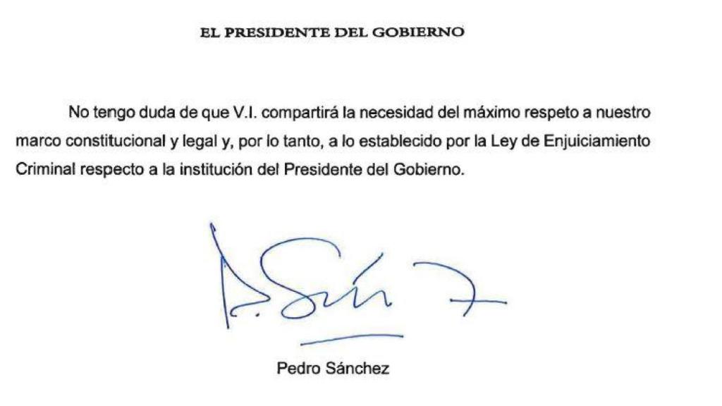 Parte final del escrito de Sánchez al juez Peinado./